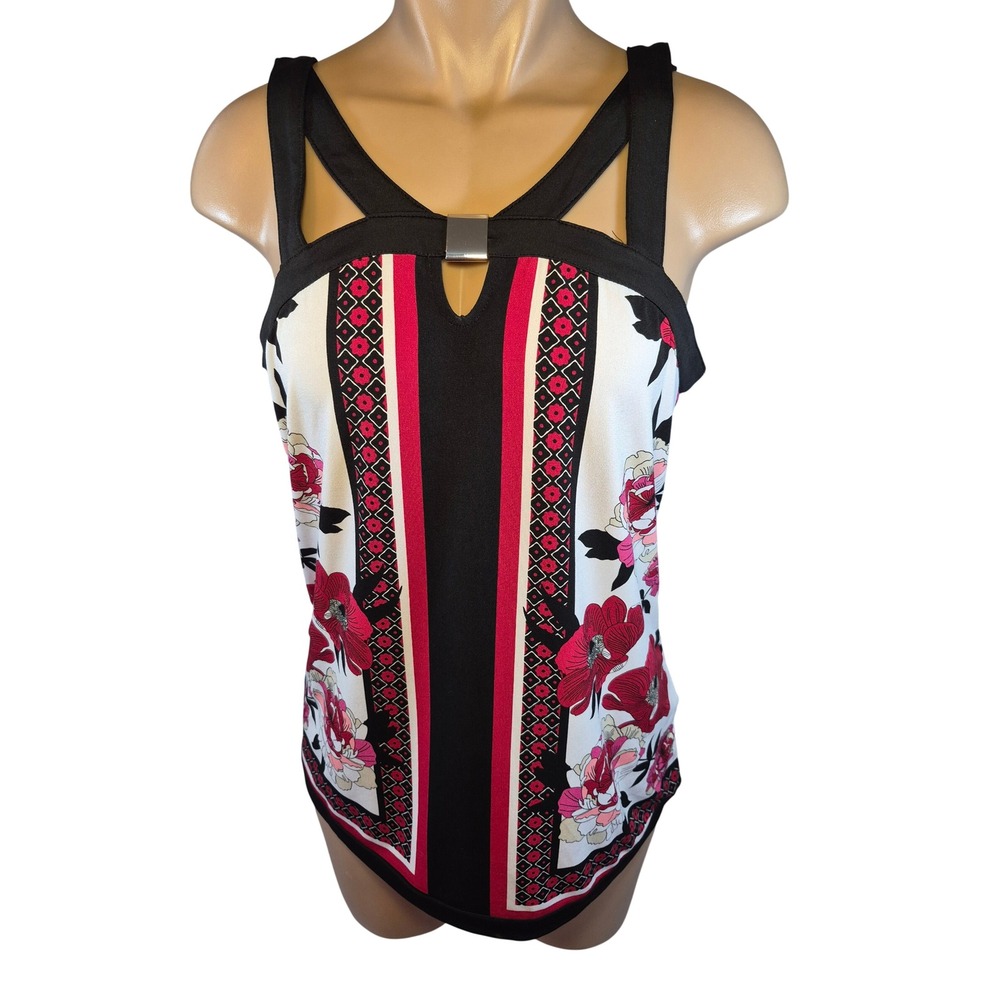 NWOT Ricki's Strappy Floral Keyhole TankTop Tunic Stripe Colorful Party Office M